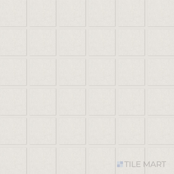 Flat-lay of Pietra Coral Pearl 2" Square Matte Porcelain Mosaic, a delicate mosaic tile with a neutral pearlescent tone and a matte texture.