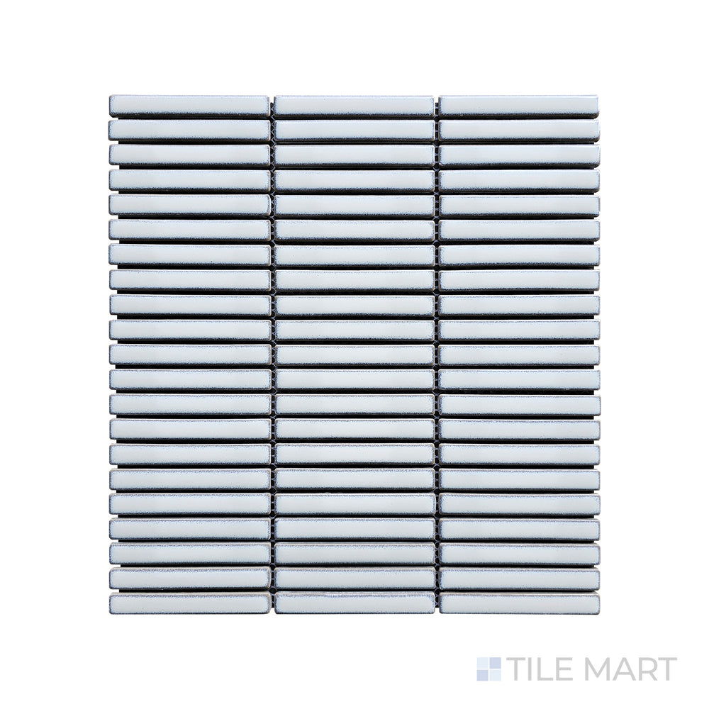 Focused on the intricate surface, this close-up of Porcelain Glazed Mosaics Aged White Mini Sticks Matte tile showcases its delicate aging effect and subtle matte finish.