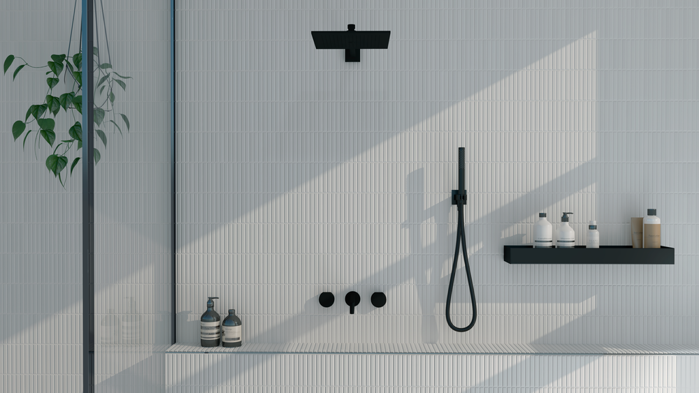 A clean and crisp tone adds modern elegance, highlighted by Roku White 4.5X9 Matte Porcelain.