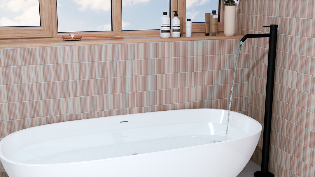 A bold and statement-making design using Roku Red 4.5X9 Matte Porcelain, adding a touch of vibrancy to walls and floors.