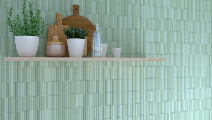 A lush, natural aesthetic is captured with Roku Green 4.5X9 Matte Porcelain, bringing a fresh and organic vibe to contemporary spaces.