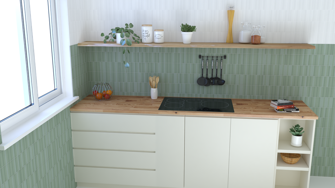A rich green porcelain tile with a matte finish, Roku Green 4.5x9 adds a natural and refreshing touch to the space.