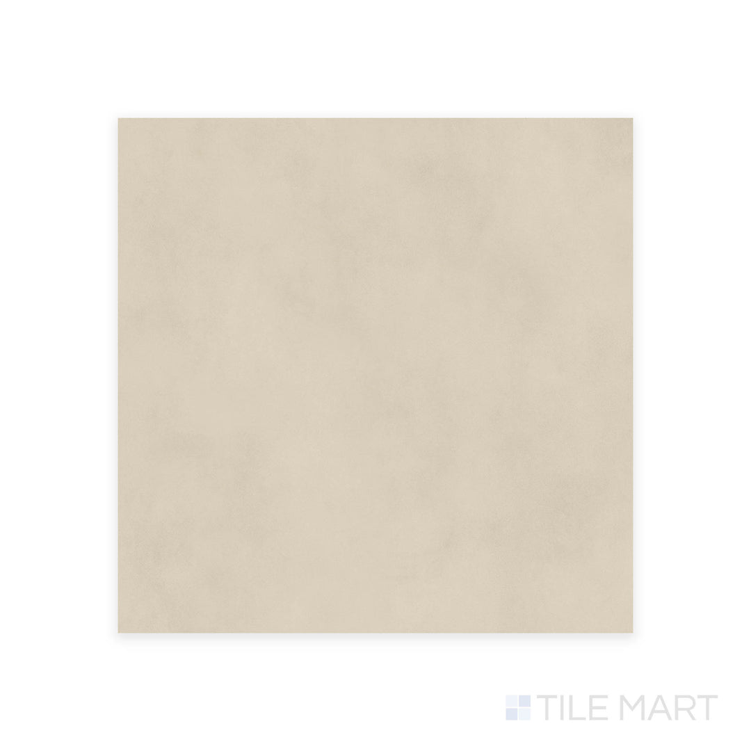 Zoomed in for detail, the Boost Balance Cream 48x48 matte porcelain tile reveals its subtle creamy hue with a smooth matte texture, providing a soft and neutral aesthetic.