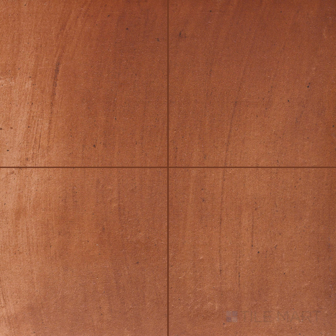 Multiple Fuego Teja 18x18 matte porcelain tiles shown in a layout, featuring rich terracotta tones and a natural matte texture across the surface.