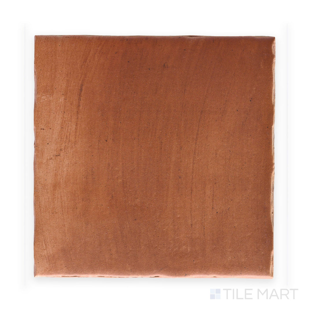 Photographed from directly above, the Fuego Teja 18x18 matte porcelain tile features rich terracotta tones and a soft textured finish.