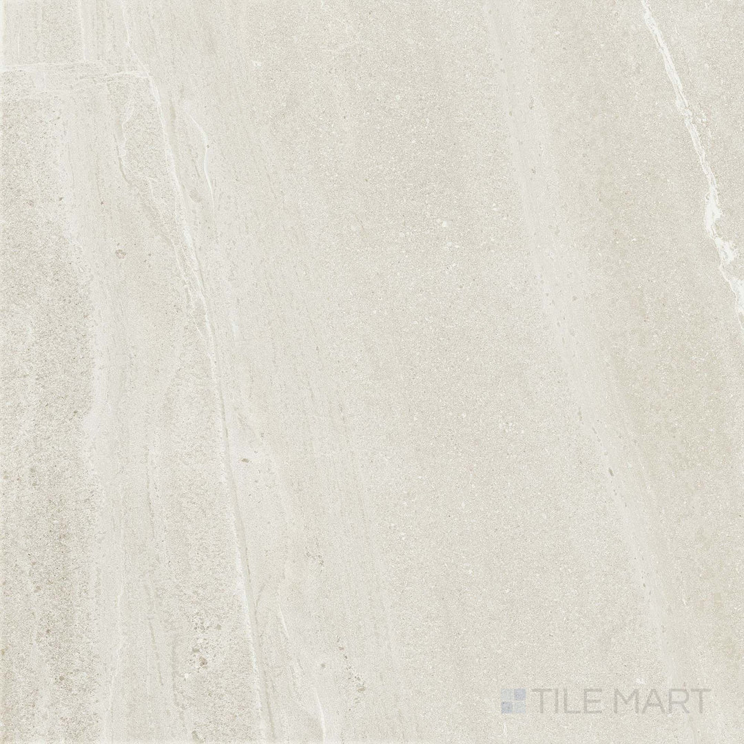 Nordic White 48x48 natural porcelain tiles arranged in a side-by-side layout, featuring light stone veining and smooth natural finishes across large-format pieces.