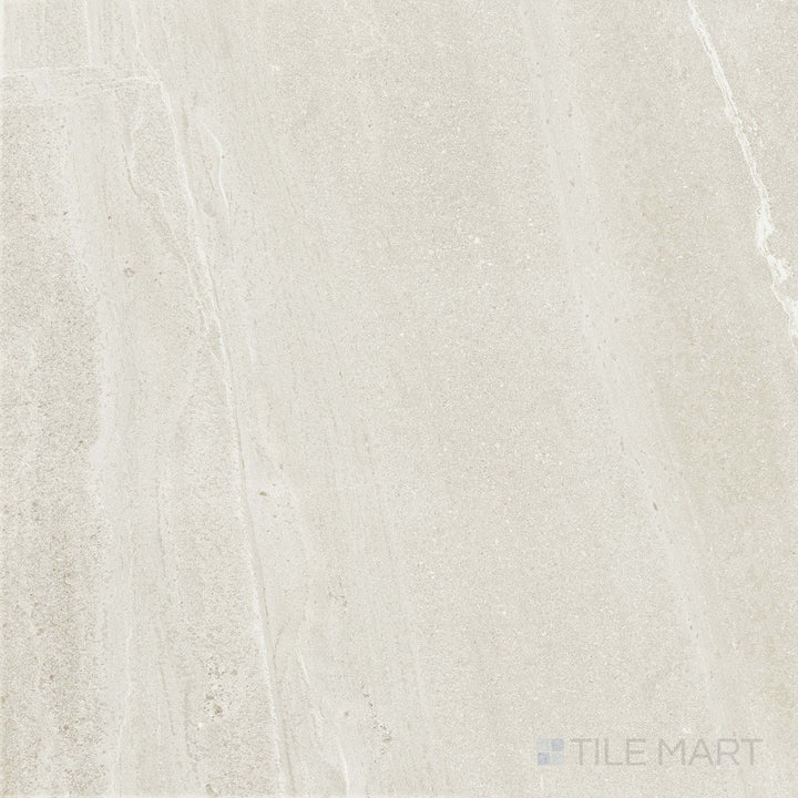 Nordic White 48x48 natural porcelain tiles arranged in a side-by-side layout, featuring light stone veining and smooth natural finishes across large-format pieces.