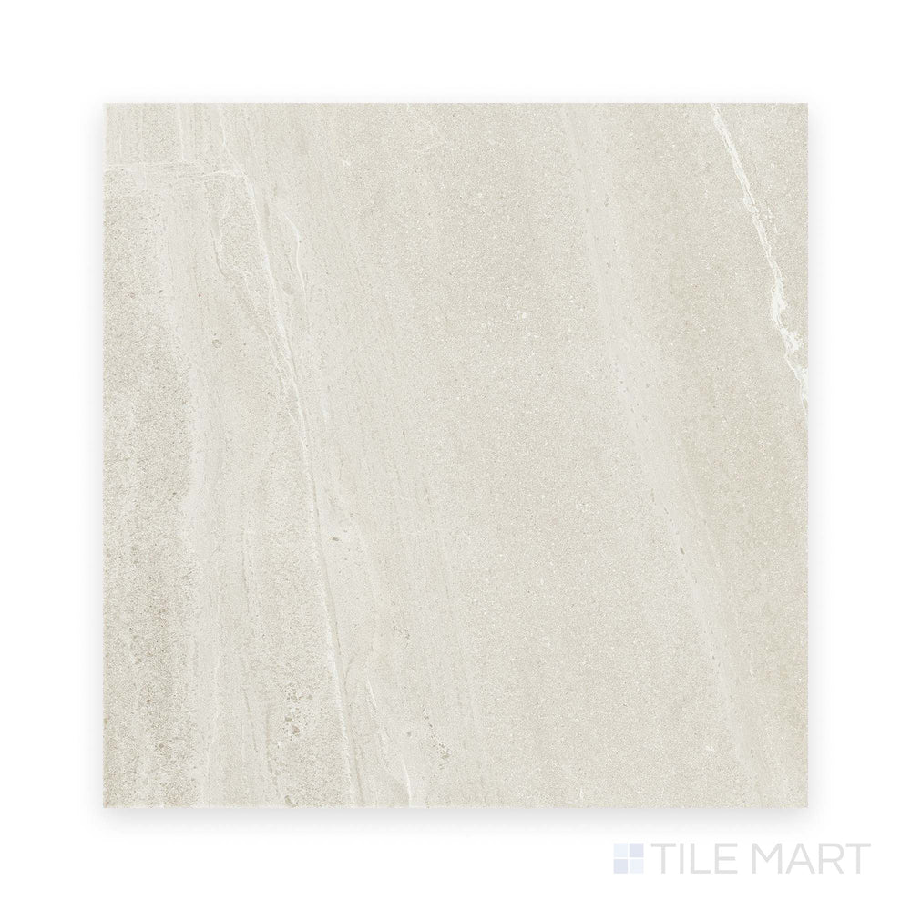 This image shows a full Nordic White 48x48 natural porcelain tile in a top-down perspective, emphasizing its large format and smooth, natural finish.