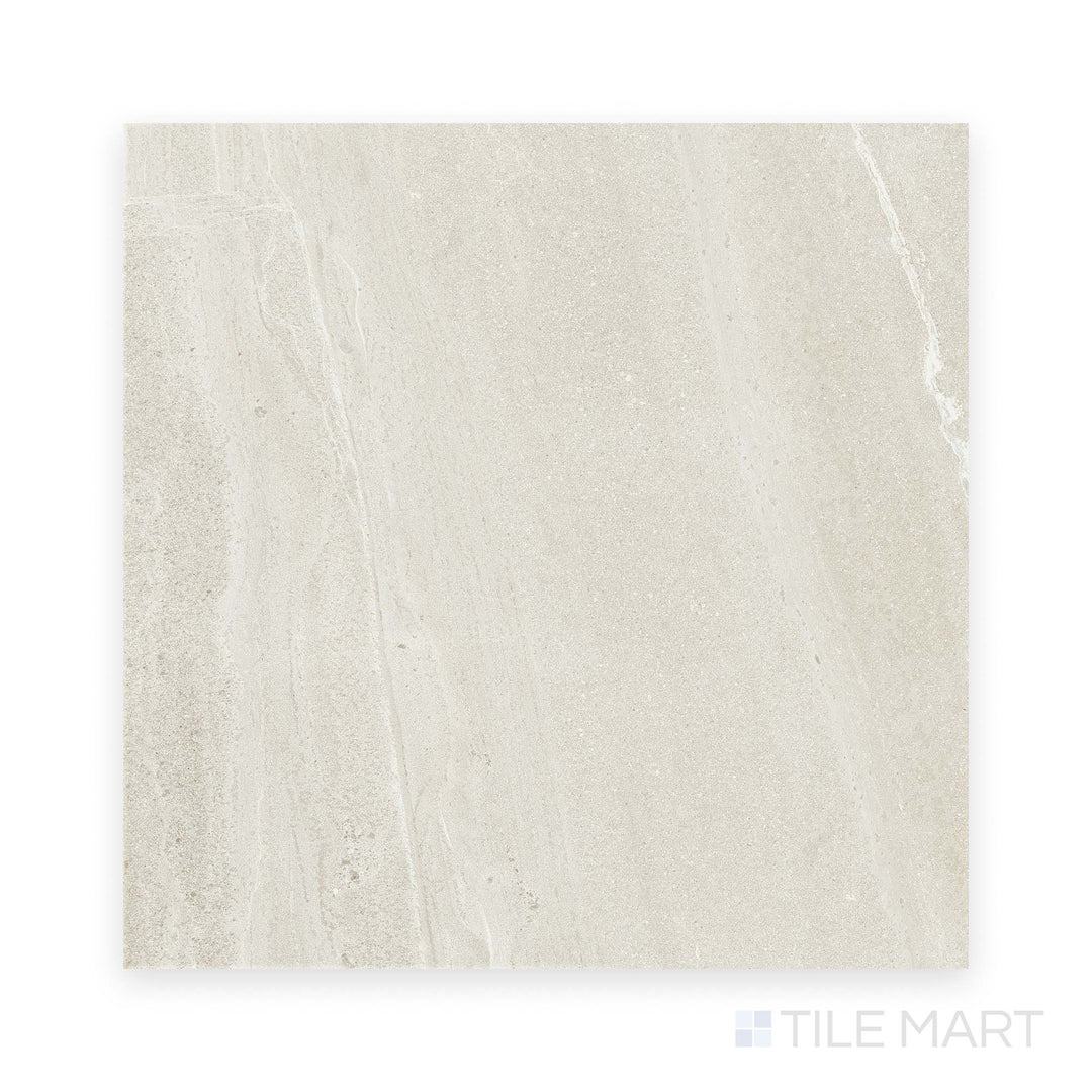 This image shows a full Nordic White 48x48 natural porcelain tile in a top-down perspective, emphasizing its large format and smooth, natural finish.