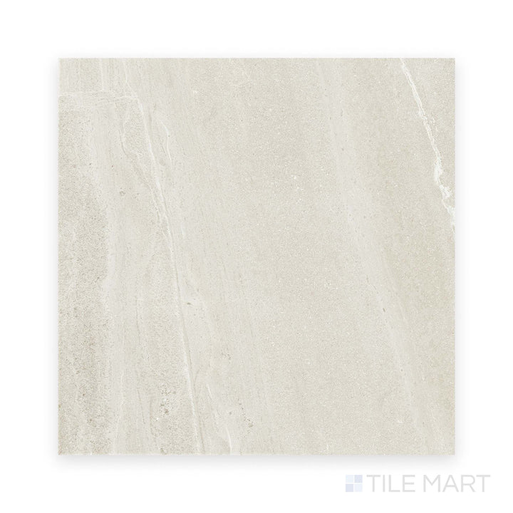 This image shows a full Nordic White 48x48 natural porcelain tile in a top-down perspective, emphasizing its large format and smooth, natural finish.
