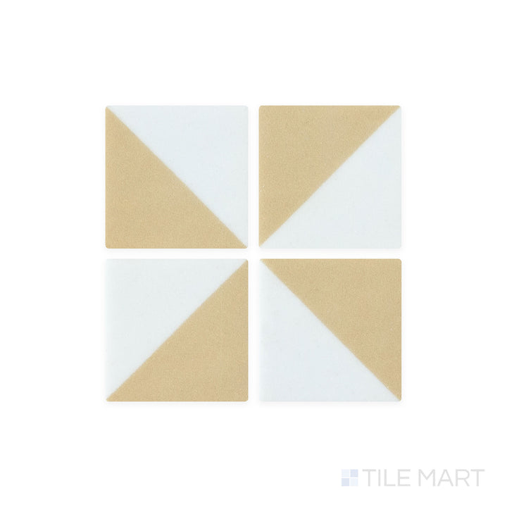 A detailed close-up of Onix Glass - Icon Vanilla 2" Square Origami Matte Mosaic tile captures its soft vanilla shade and delicate matte texture, ideal for bright, airy designs.