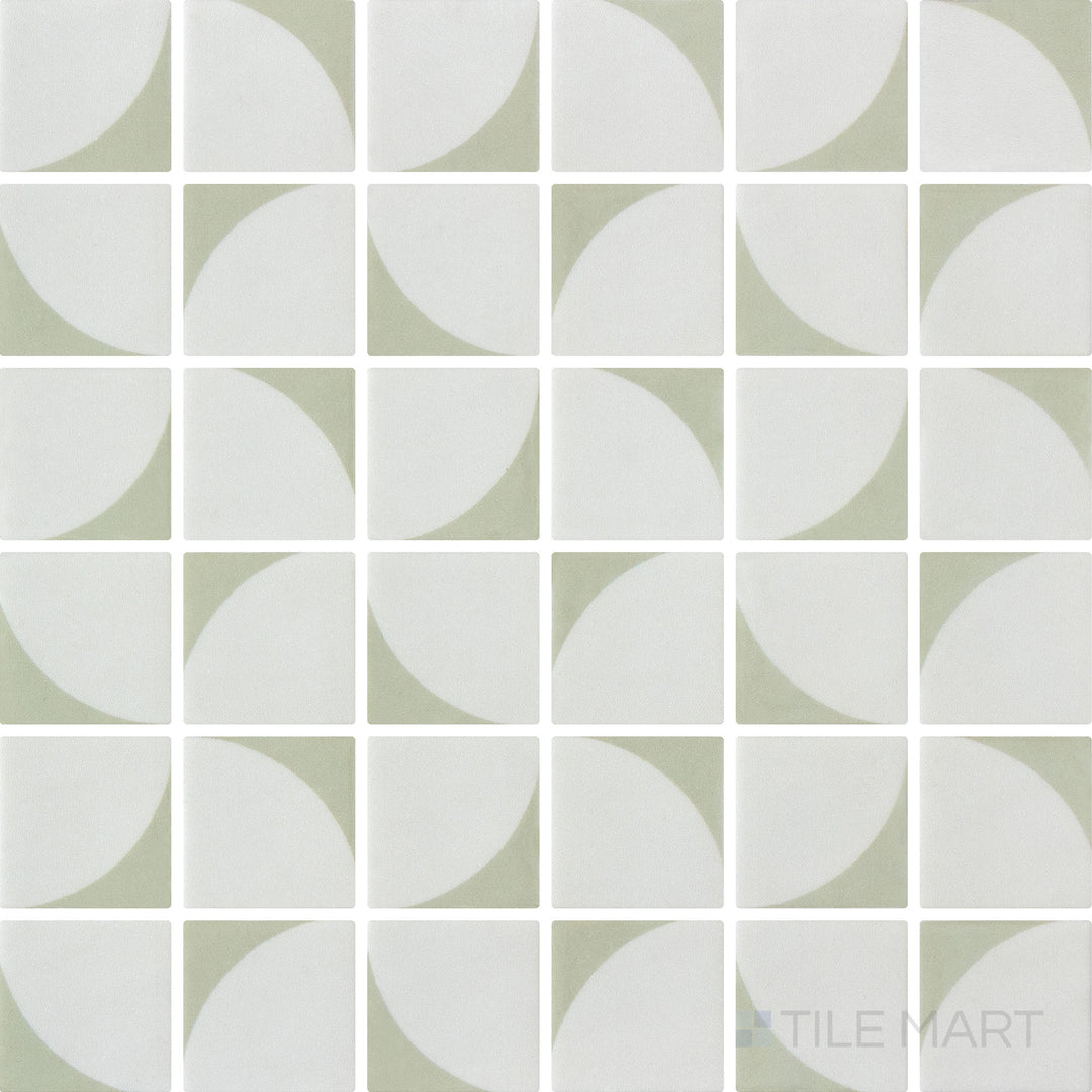 Top-view photo of Onix Glass Icon Cream mosaic tile, arranged in 2-inch squares with a subtle Memphis matte finish for a smooth, elegant appearance.