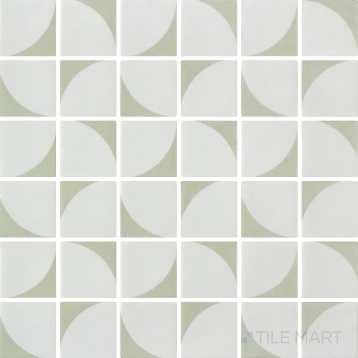 Top-view photo of Onix Glass Icon Cream mosaic tile, arranged in 2-inch squares with a subtle Memphis matte finish for a smooth, elegant appearance.