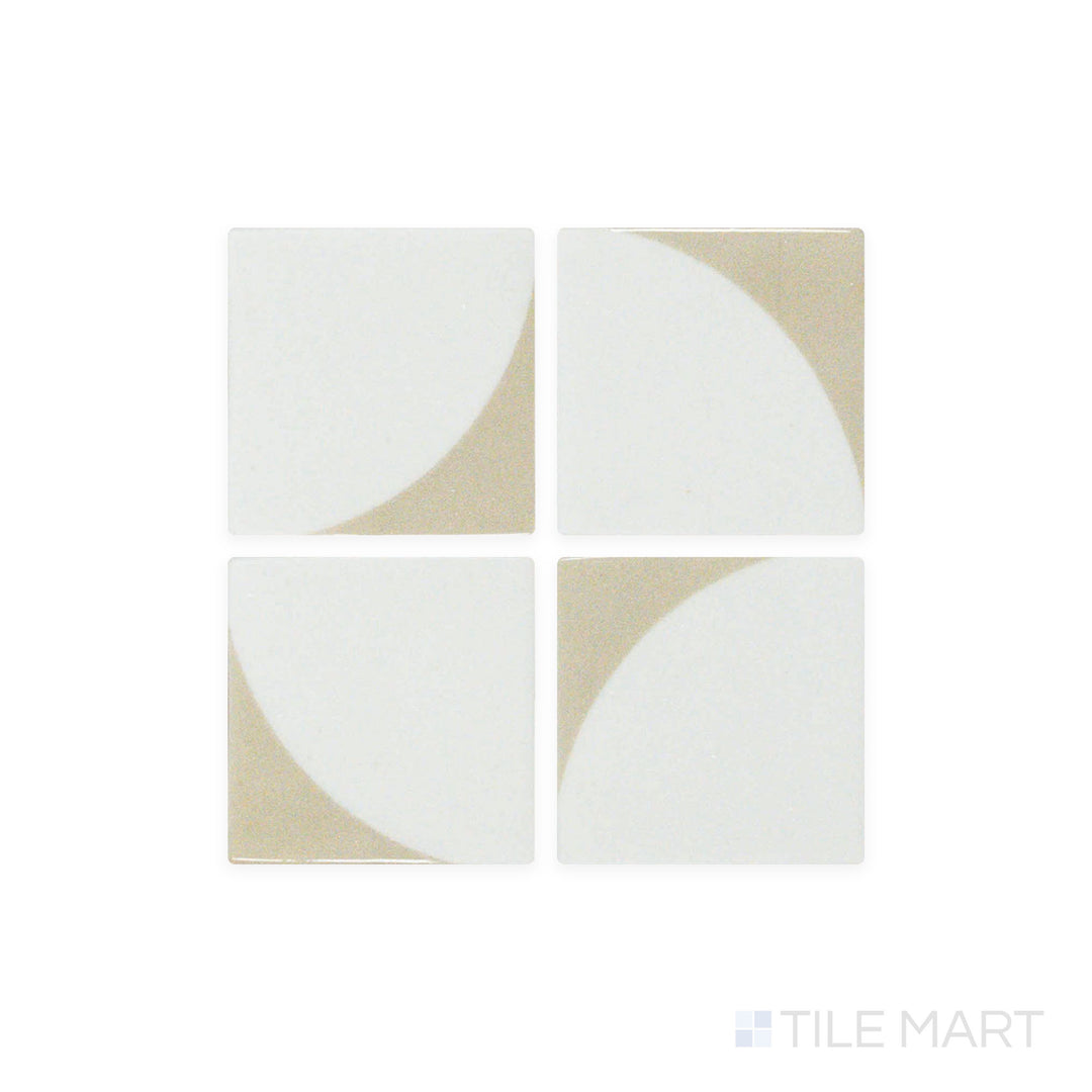 A close-up perspective of Onix Glass - Icon Beige 2" Square Memphis Matte Mosaic tile emphasizes its neutral beige tone and matte surface, perfect for minimalist interiors.