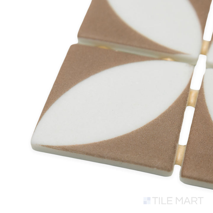 Side-angle perspective of Onix Glass Icon Moka 2" square Azalea matte mosaic, featuring a rich brown hue, smooth texture, and precise corner detailing.