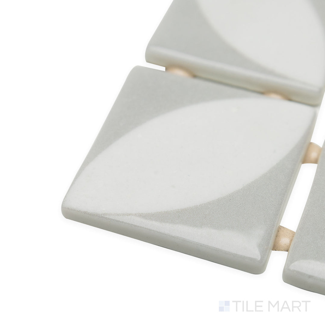 Corner shot of Onix Glass Icon Light Grey 2" square Azalea matte mosaic, displaying its cool grey shade, balanced texture, and sharp, well-defined corner formation.