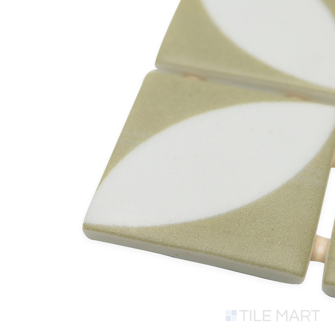 Side-corner view of Onix Glass Icon Olive Green 2" square Azalea matte mosaic, showcasing its earthy green tone, soft matte finish, and seamless corner alignment.