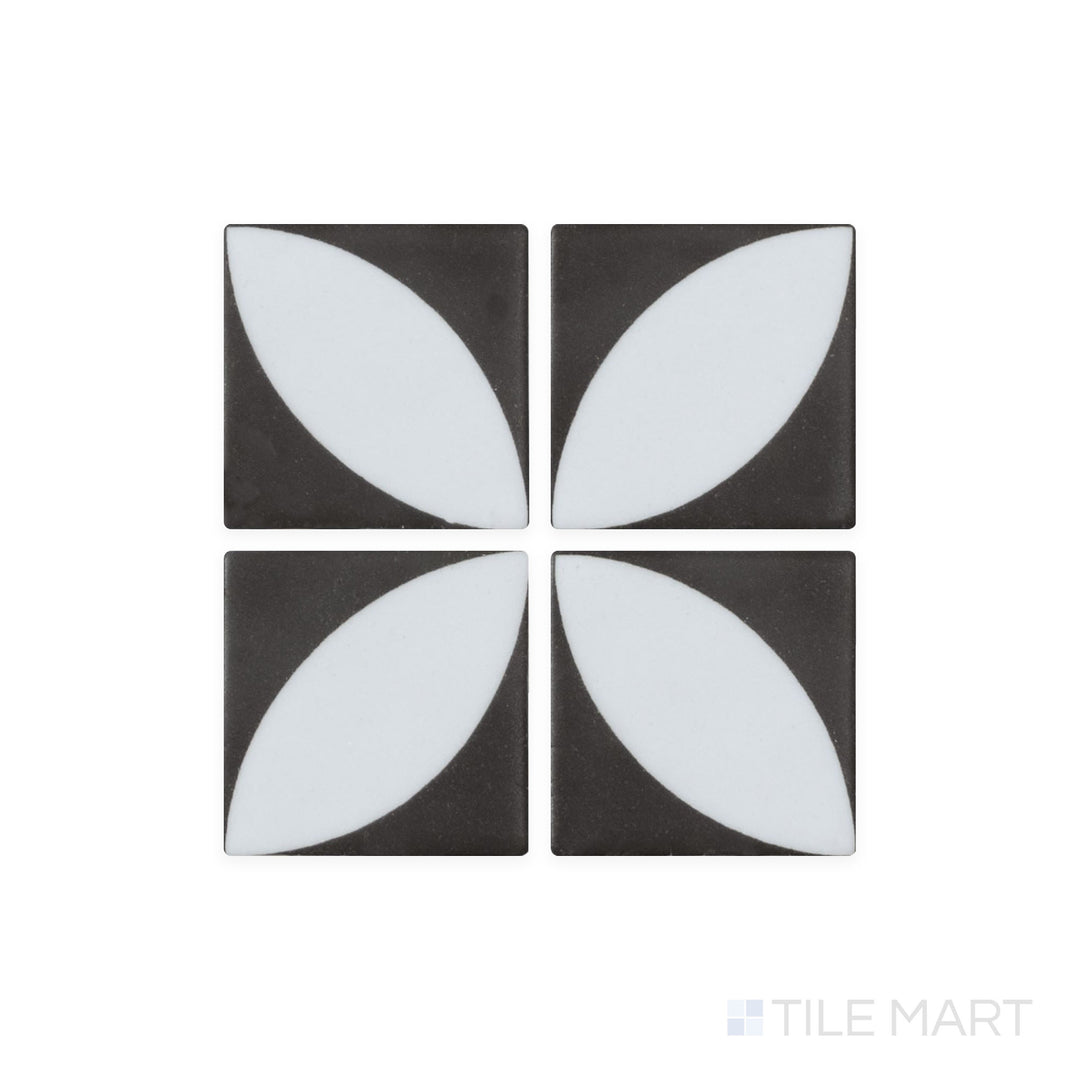 A magnified view of Onix Glass - Icon Black 2" Square Matte Azalea Mosaic tile highlights its deep black tone and smooth matte finish, adding a bold, dramatic statement.