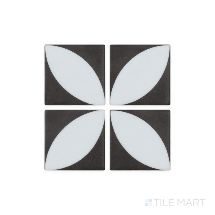 A magnified view of Onix Glass - Icon Black 2" Square Matte Azalea Mosaic tile highlights its deep black tone and smooth matte finish, adding a bold, dramatic statement.