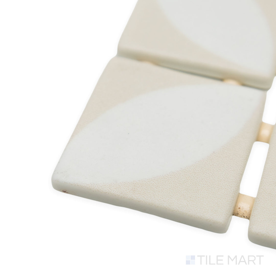 Corner-focused shot of Onix Glass Icon Cream 2" square Azalea matte mosaic, featuring a neutral cream hue, uniform matte surface, and structured edge transition.
