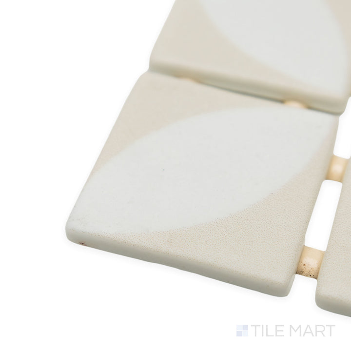 Corner-focused shot of Onix Glass Icon Cream 2" square Azalea matte mosaic, featuring a neutral cream hue, uniform matte surface, and structured edge transition.