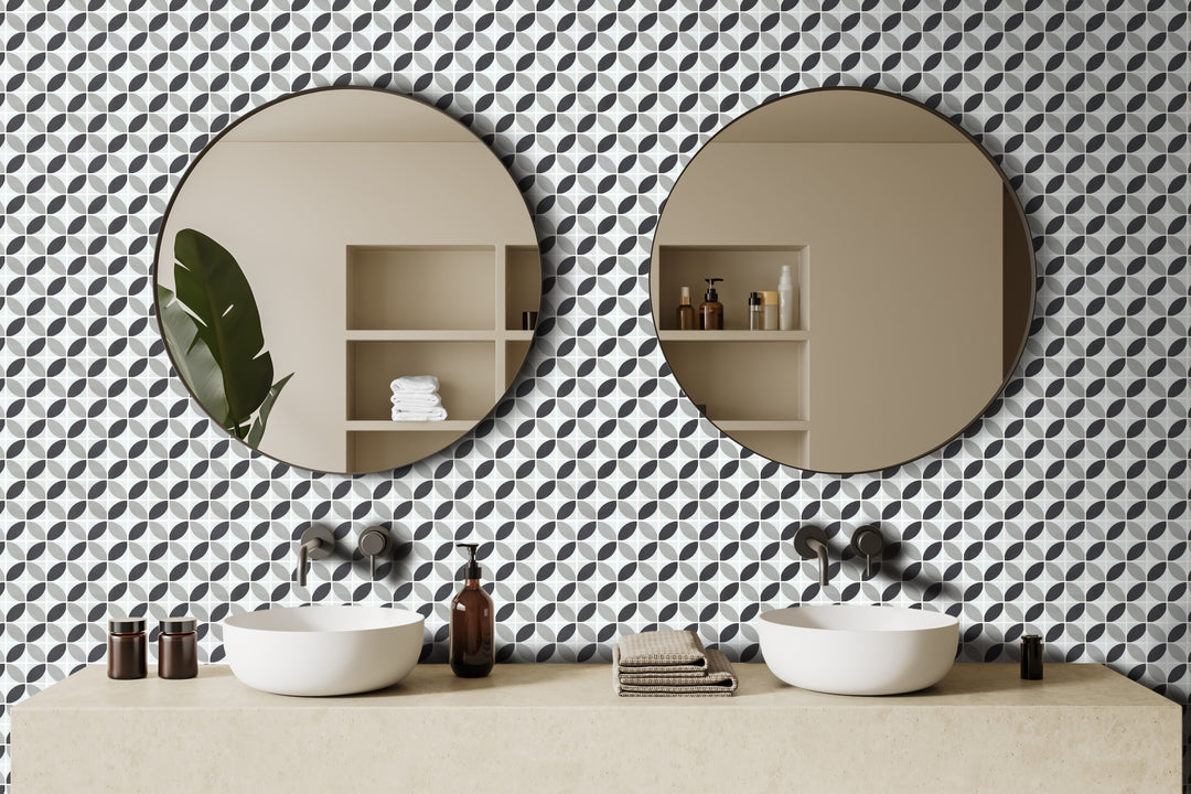 A dramatic and modern statement made with Onix Glass - Icon Black 2" Square Dahlia Matte Mosaic, enhancing any design with depth and contrast.