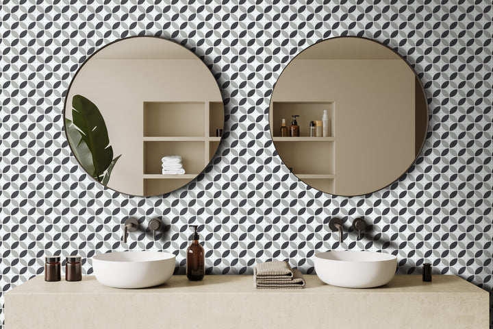 A dramatic and modern statement made with Onix Glass - Icon Black 2" Square Dahlia Matte Mosaic, enhancing any design with depth and contrast.