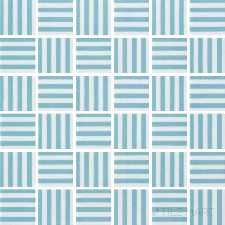 Flat-lay view of Onix Glass Icon Arctic Blue 2-inch square Bidart matte mosaic, displaying a cool blue shade with a smooth matte texture.