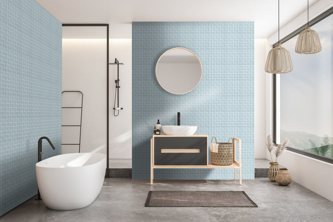 A deep and rich color that brings a touch of sophistication, complemented by Onix Glass - Icon Artic Blue 2" Square Bidart Matte Mosaic.