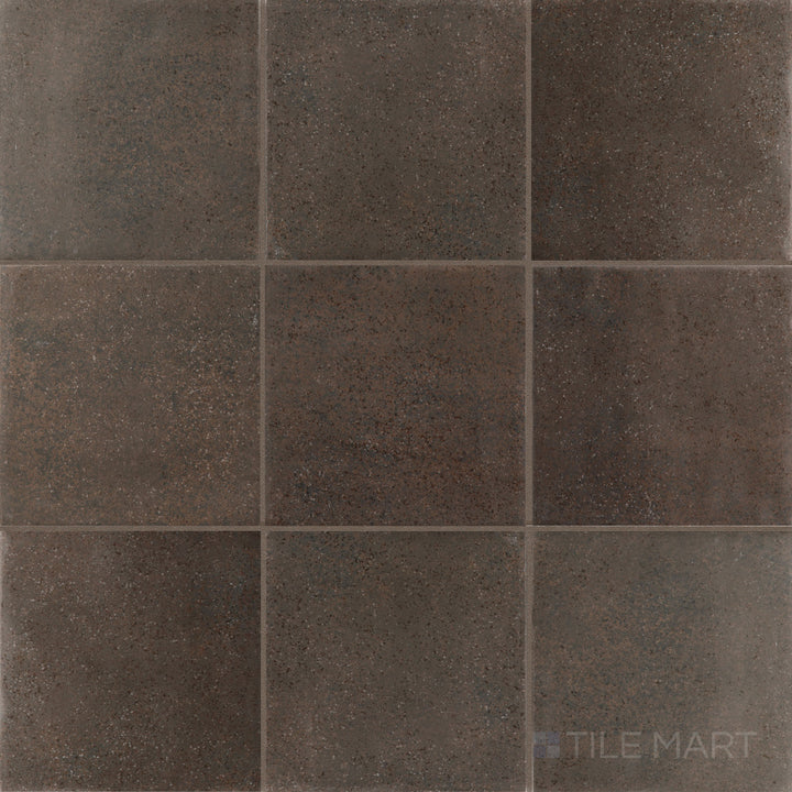Overhead image of Stage Brown 4x4 matte porcelain tile, showcasing a rich brown hue with a soft matte texture for a warm, natural look.