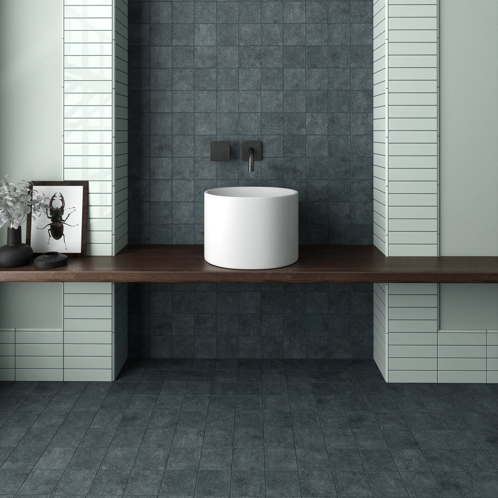 A soft and muted hue with a refined elegance, featuring Stage Denim 4X4 Matte Porcelain.