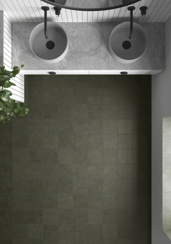 A natural and earthy ambiance with Stage Forest 4X4 Matte Porcelain, bringing the richness of organic tones into a variety of spaces.