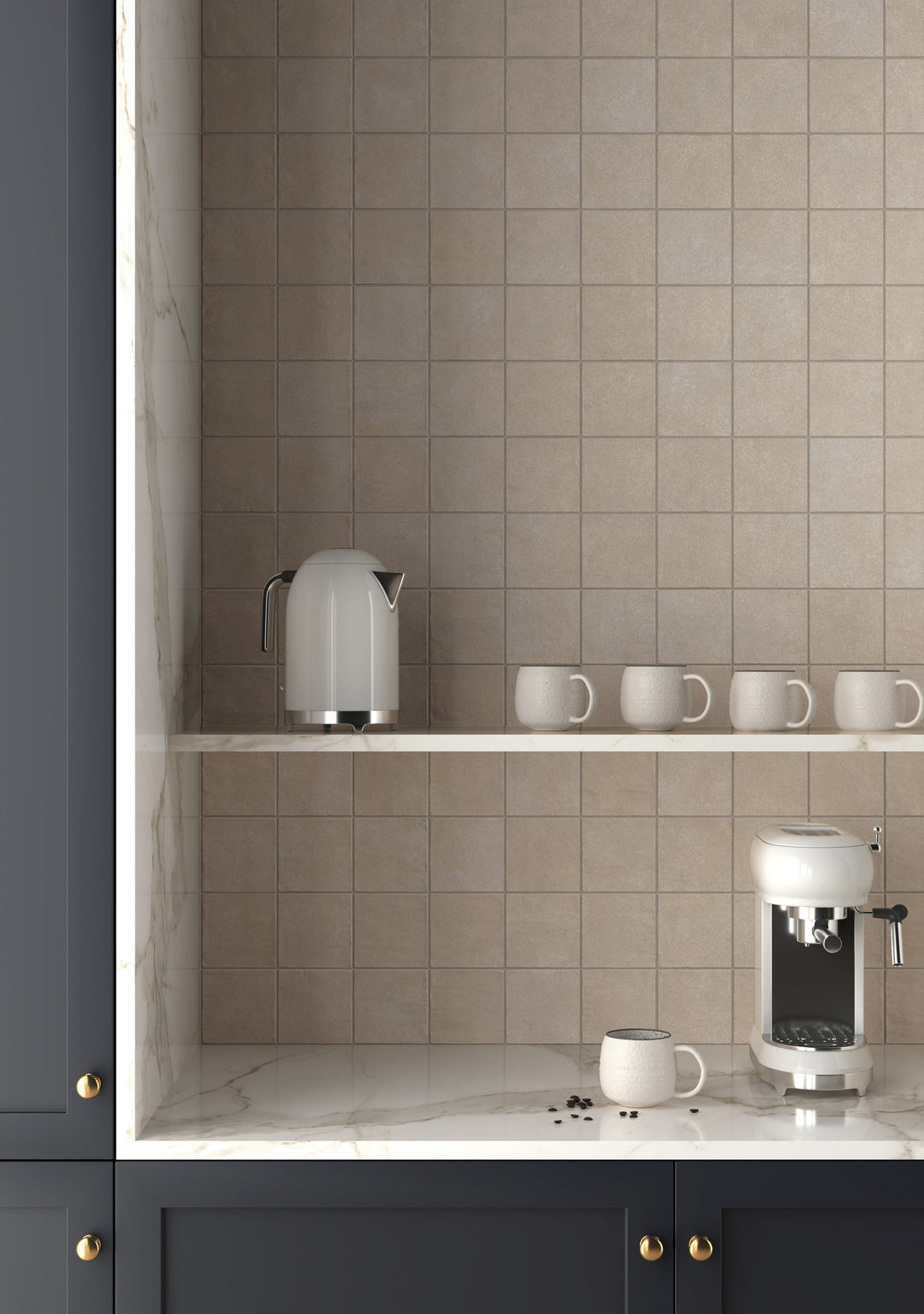 A soft and inviting tone that adds warmth and charm, featuring Stage Taupe 4X4 Matte Porcelain.