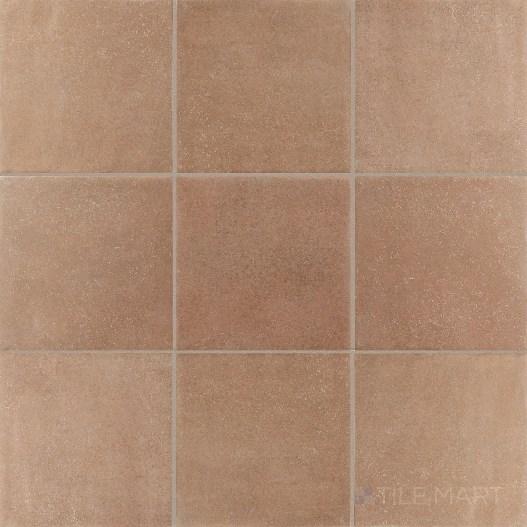 Overhead image of Stage Terracotta 4x4 matte porcelain tile, showcasing a warm, rustic terracotta tone with a soft matte finish.