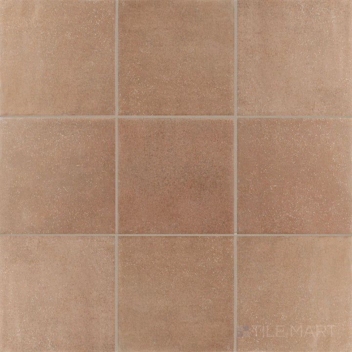 Overhead image of Stage Terracotta 4x4 matte porcelain tile, showcasing a warm, rustic terracotta tone with a soft matte finish.