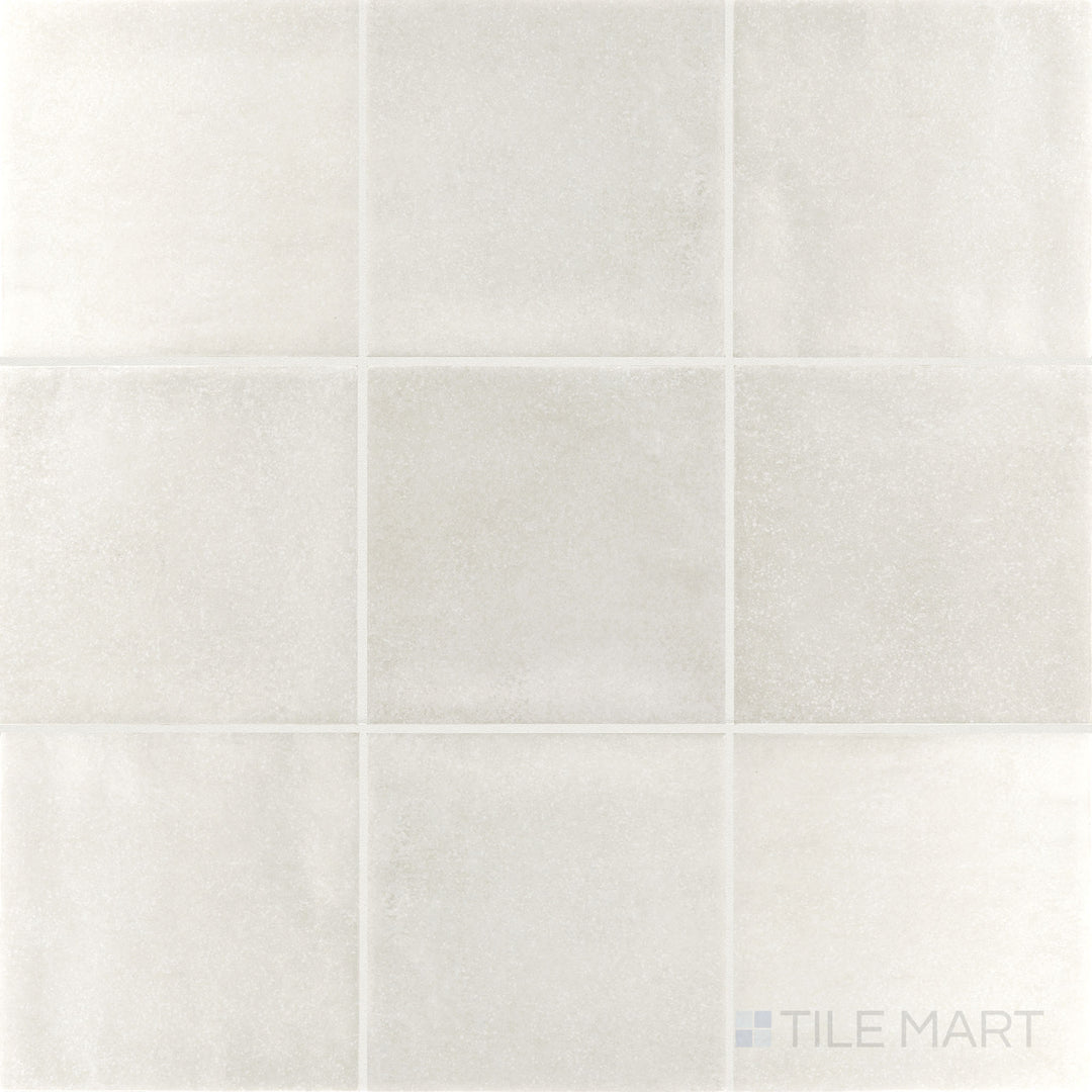 Top-down view of Stage White 4x4 matte porcelain tile, featuring a clean white shade with a smooth matte surface for a minimalist aesthetic.
