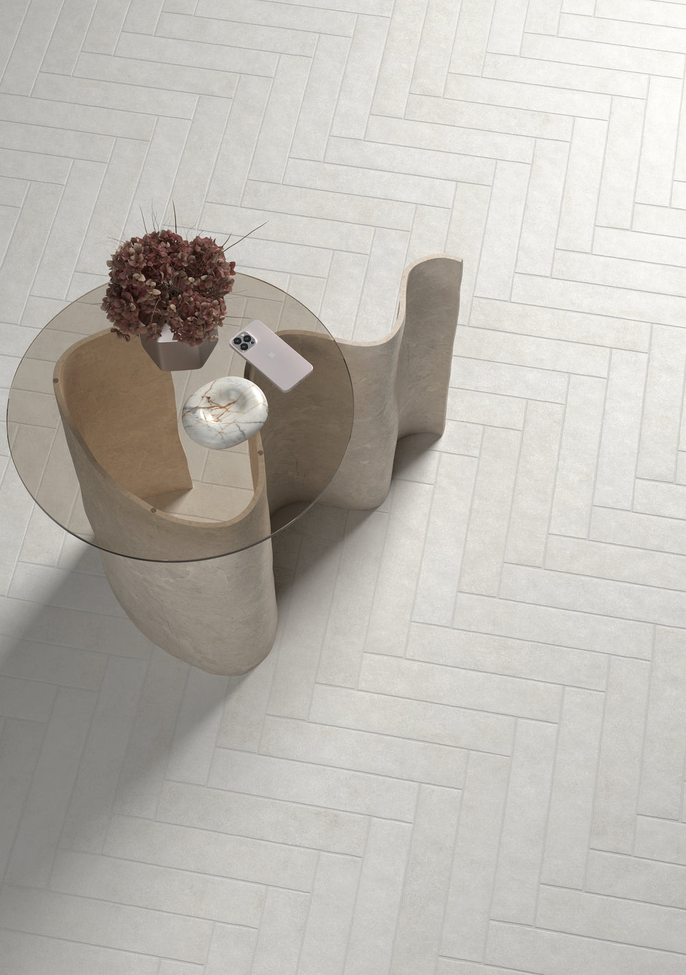 A crisp and timeless shade that brings a fresh appeal, featuring Stage White 2.5X12 Matte Porcelain.