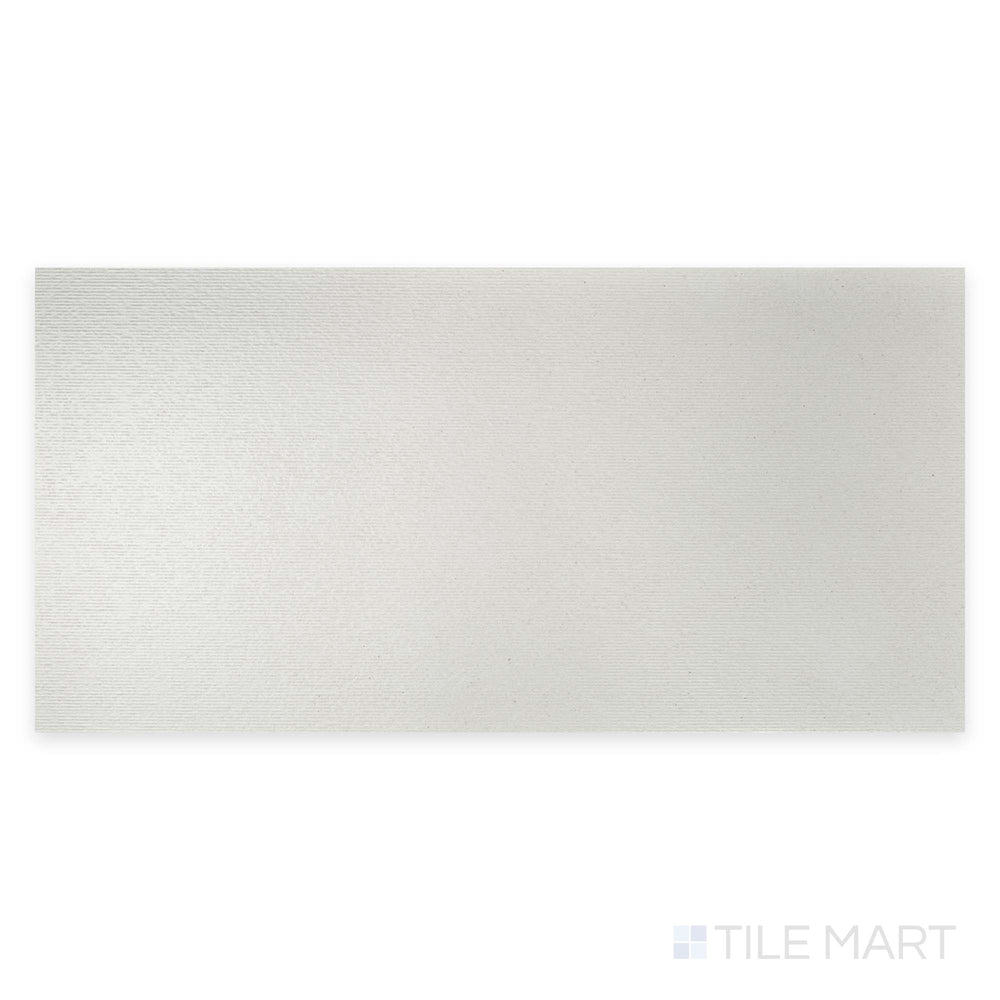 Flat view of Lime Evolution Ice Deco 24x48 matte ceramic tile, showcasing decorative surface patterning in a cool-toned stone finish.