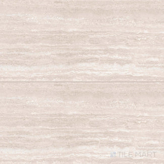 Overview of Travertine Veincut Bianco 24x48 matte porcelain tile featuring subtle white veining and a linear stone effect.