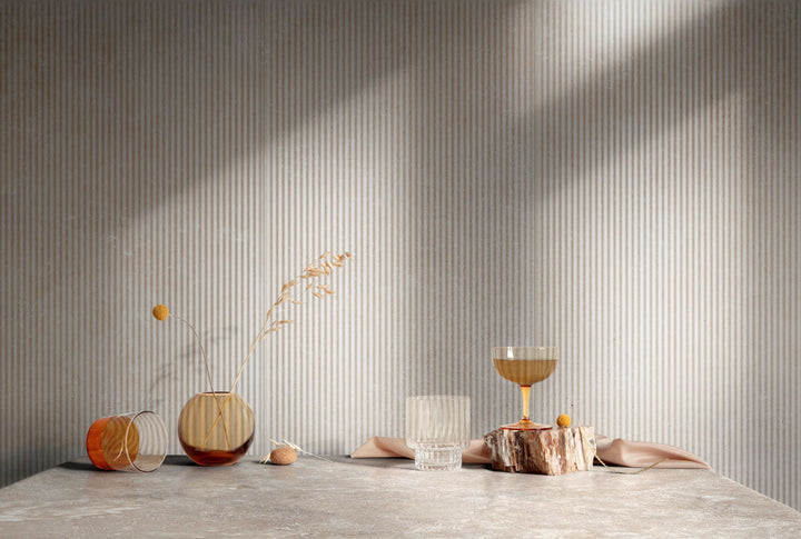 Travertine Veincut Canetto 3D Bianco 24X48 Matte Porcelain Ribbed Panel