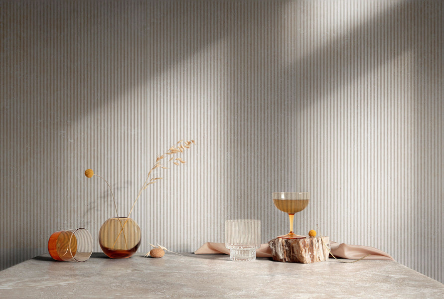 Travertine Veincut Canetto 3D Beige 24X48 Matte Porcelain Ribbed Panel