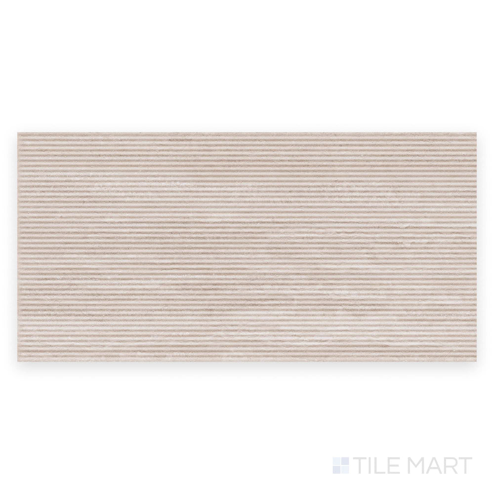 This top-view image of Travertine Veincut Canetto 3D Bianco 24x48 matte porcelain tile highlights both subtle texture and elegant veining.