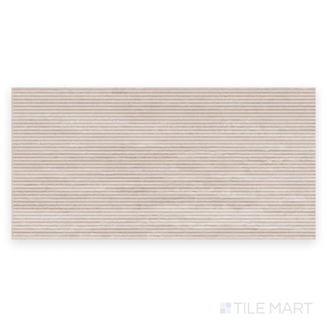 This top-view image of Travertine Veincut Canetto 3D Bianco 24x48 matte porcelain tile highlights both subtle texture and elegant veining.