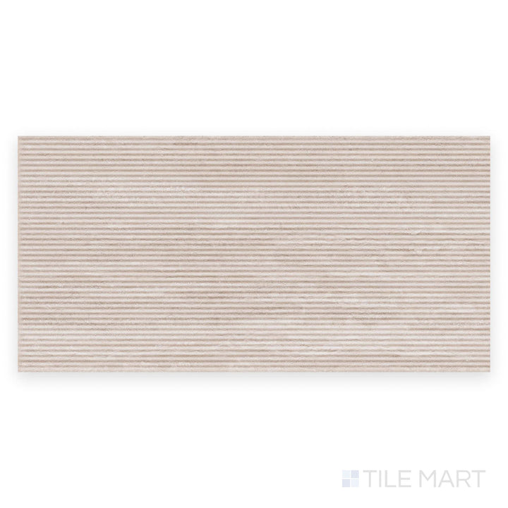 This top-view image of Travertine Veincut Canetto 3D Bianco 24x48 matte porcelain tile highlights both subtle texture and elegant veining.