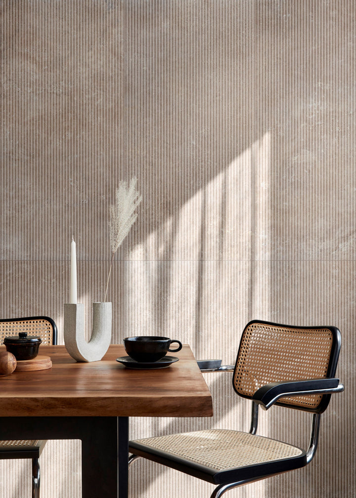 Travertine Veincut Canetto 3D Beige 24X48 Matte Porcelain Ribbed Panel