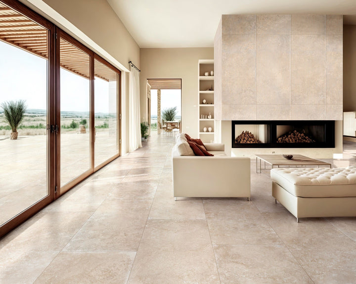 Travertine Veincut Canetto 3D Beige 24X48 Matte Porcelain Ribbed Panel