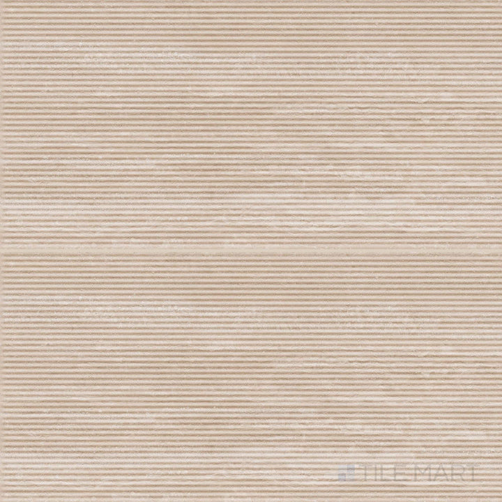 Multi-tile view of Travertine Veincut Canetto 3D Beige 24x48 matte porcelain tiles with dimensional surface detailing and warm travertine tones.