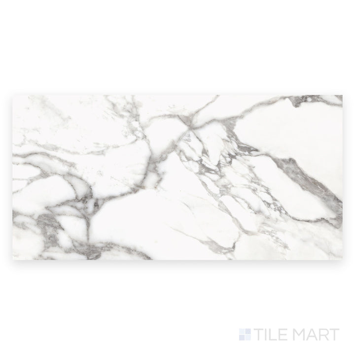 Viewed from directly above, this Prestigio Arabescatto 24x48 matte stone tile features elegant gray veining across a softly textured surface.