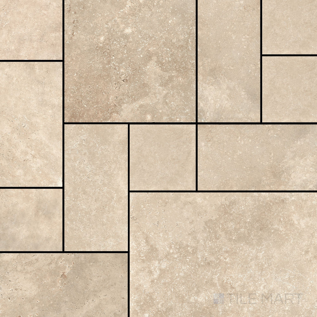 Jerusalem Versailles Pattern Sabbia matte porcelain tile shown in full layout, emphasizing its warm sandy tones and timeless stone-inspired design.