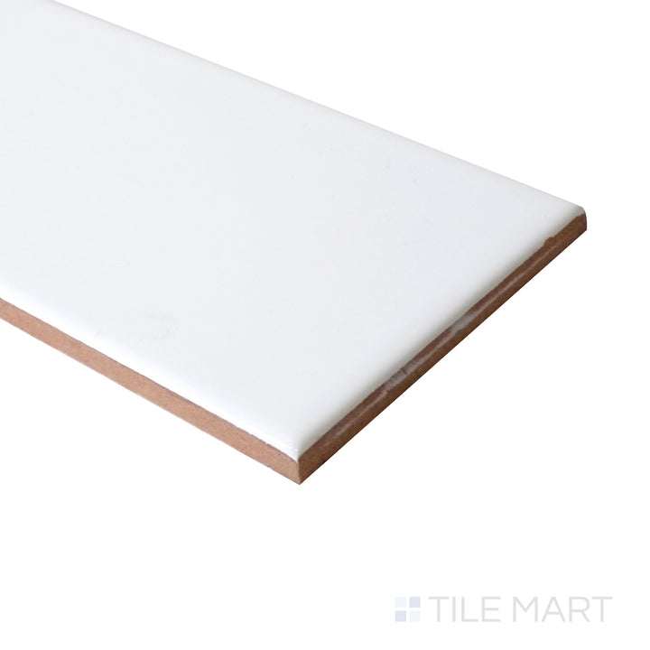 Corner angle highlights the clean, reflective surface of Basics White 3X6 Glossy Ceramic tile.